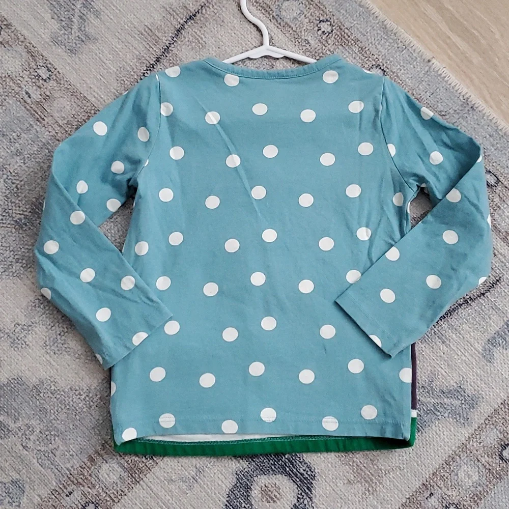Mini Boden Girls Lift The Flap Christmas Applique Santa Top Shirt Blue Sz4-5y